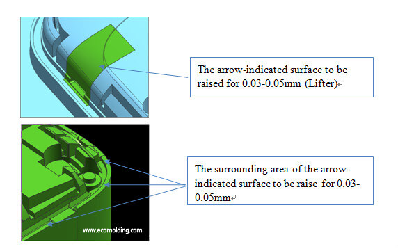 parting line for lifter in plastic injection mold